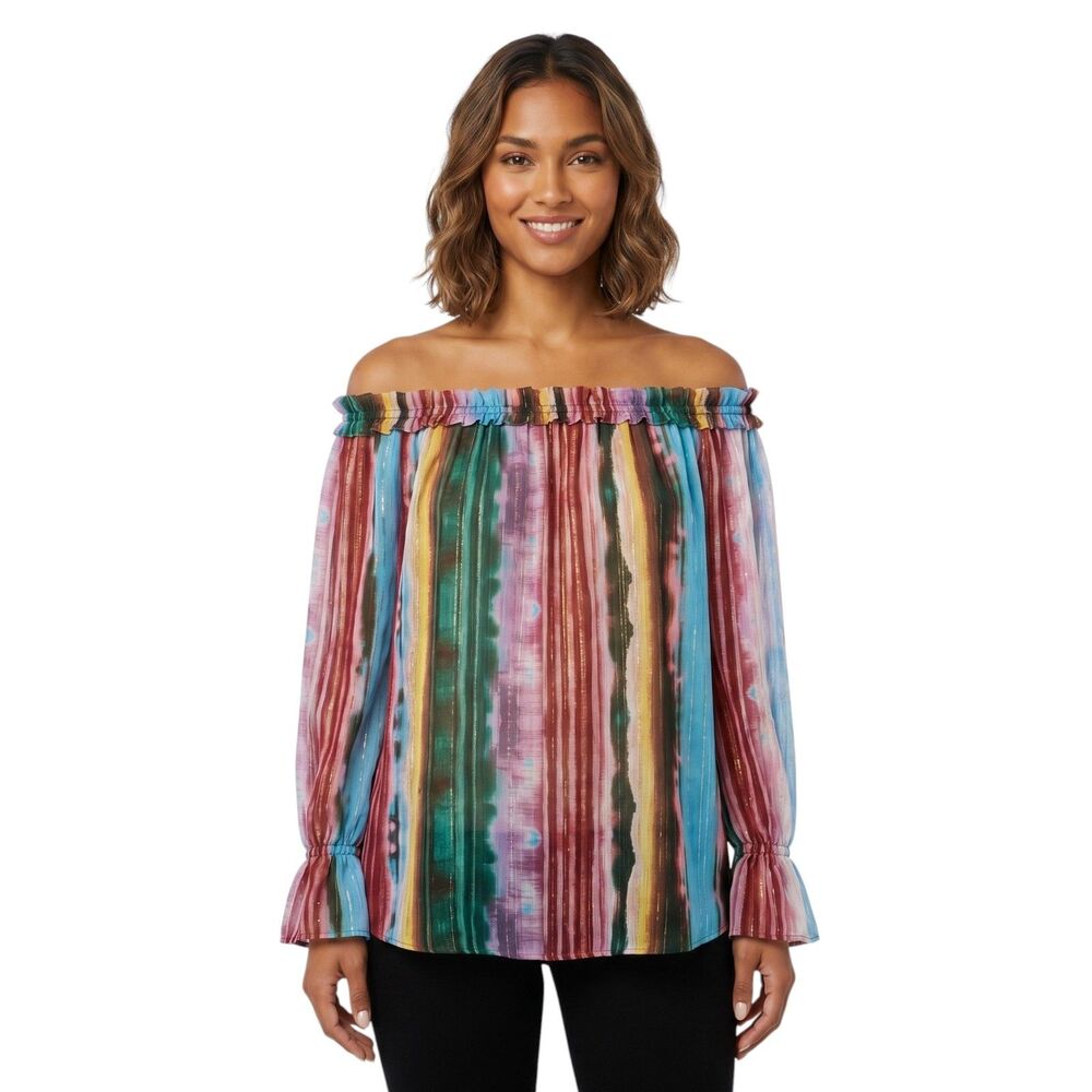 INC Multicolor Off Shoulder Top Medium